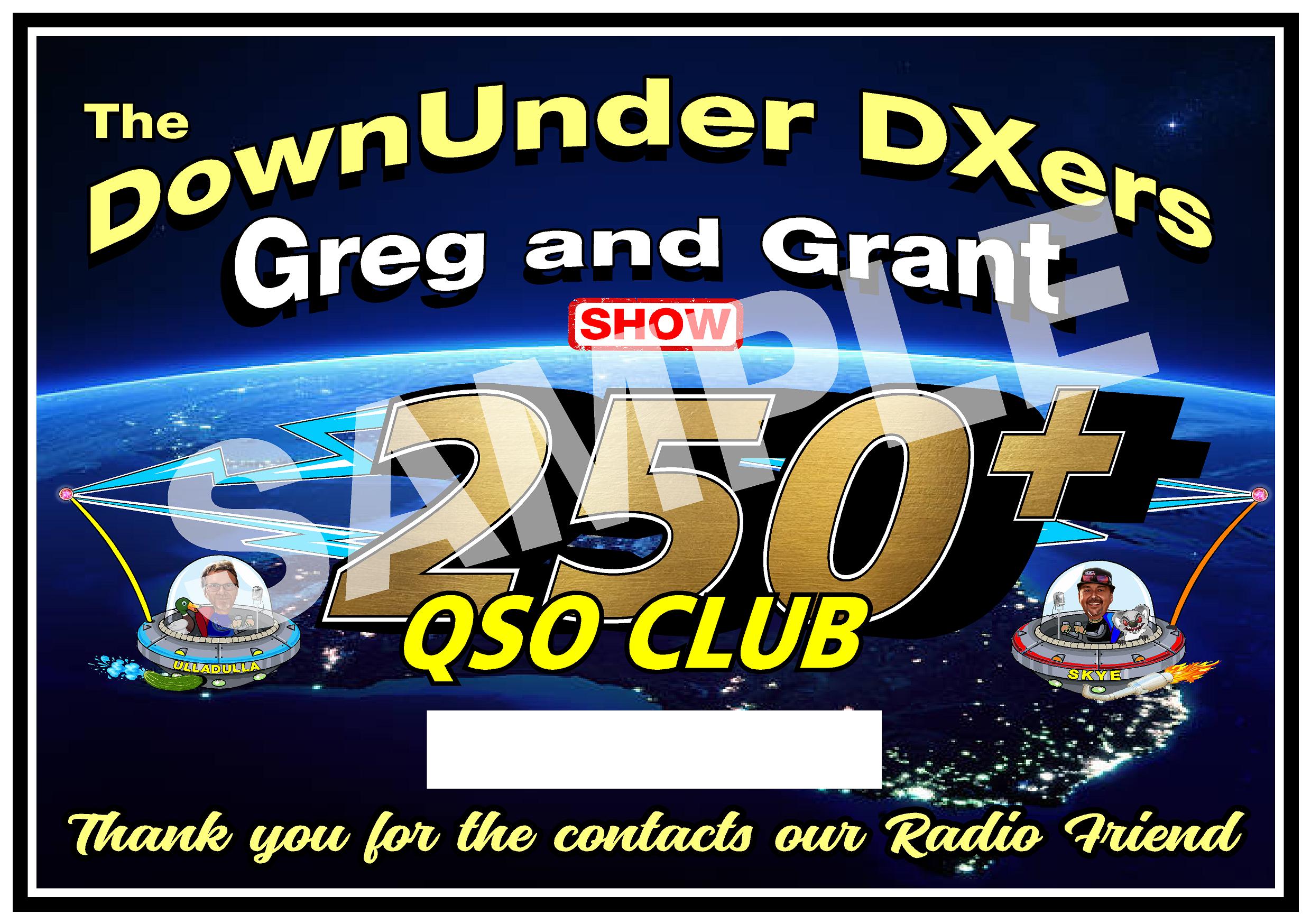 QSO Club Award for 250 or more QSO's